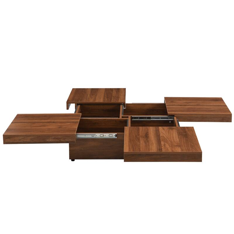 Modern Square Extendable Coffee Table with Sliding Top, Cocktail Table Center Table with 4 Hidden Storage Compartments for Home