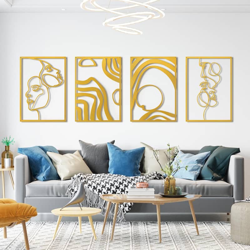 Art3d Metal Framed Wall Art Set-4-sheet Black or Gold 17"x12"