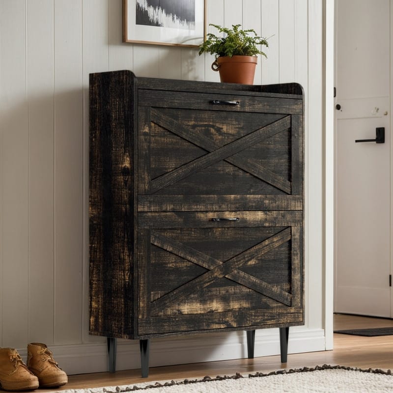 2 Flip 1 Barrier Barn Door Shoe Cabinet Melamine Embossed 31.6in