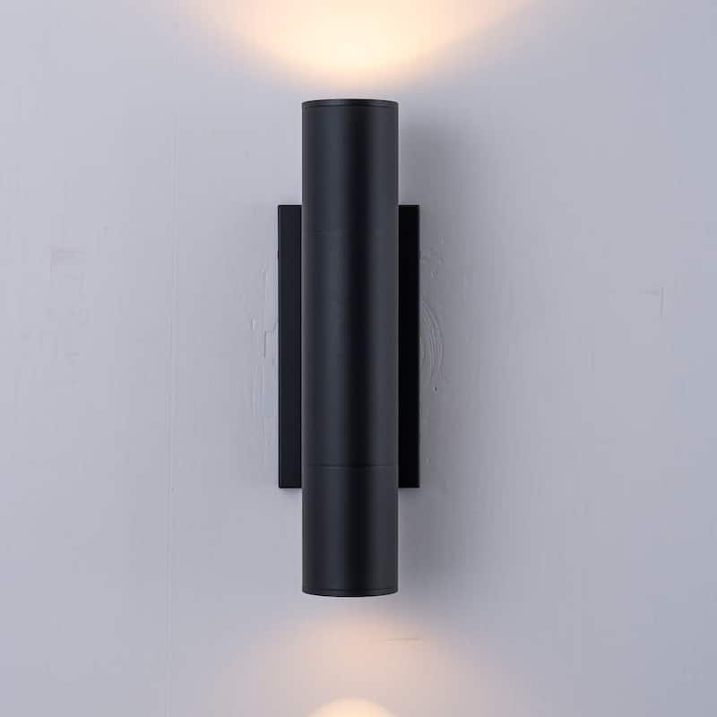 4.5" Modern Black/Gold Cylinder Integrated LED 3000K Up and Down Waterproof Outdoor Wall Armed Sconce