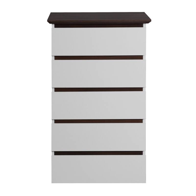 Tall 5-Drawer Vertical Chest with Wood Finish Top and Handleless, Small Dresser for Kids Bedroom, Living Room