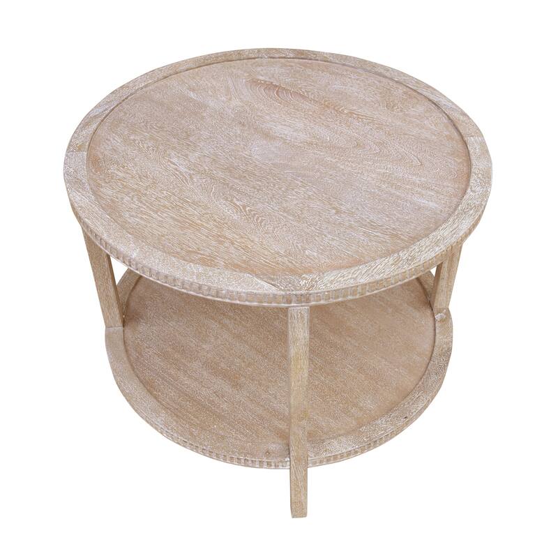 Rohan 28-inch Round Mango Hardwood Side Table with Shelf