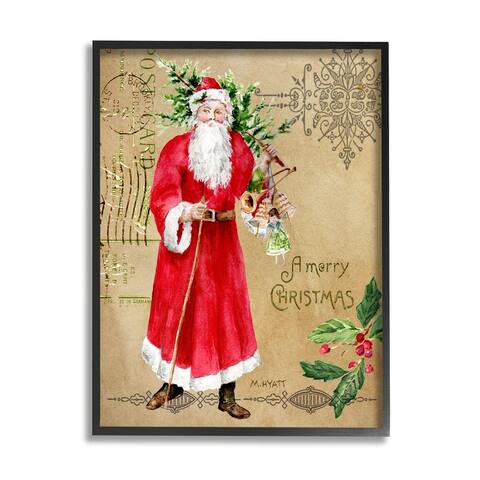 Stupell Industries Vintage Santa Claus Vintage Christmas Postal Design Framed Wall Art - Multi-Color