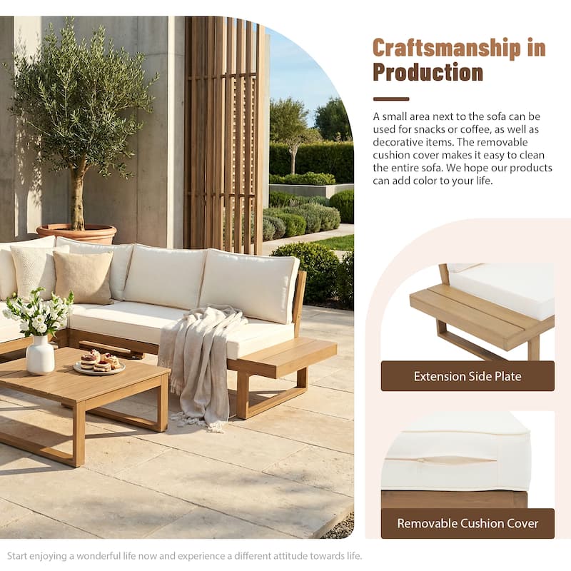 Outdoor 4 pieces V-Shaped Acacia Wood Sectional Sofa Set