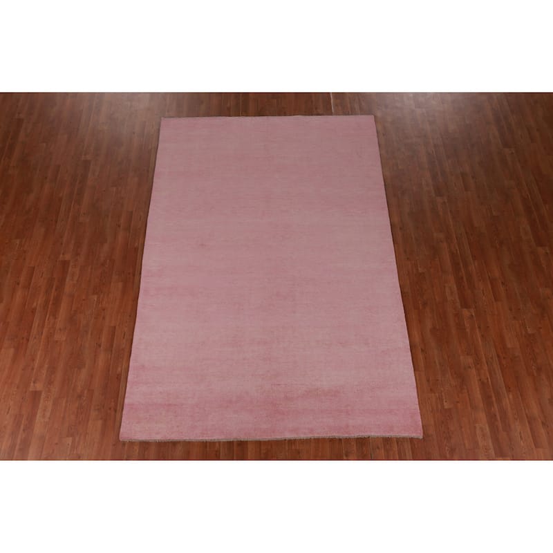Hand Knotted Oriental 100% Wool Carpet Modern Solid Pink Gabbeh Area Rug - 9' 3'' X 6' 2''