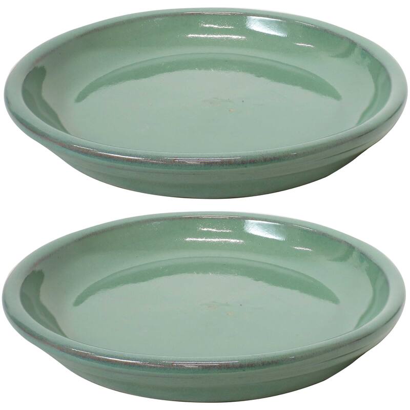 Sunnydaze Set of 2 Glazed Ceramic Planter Saucers - 9" - 7" - Seafoam