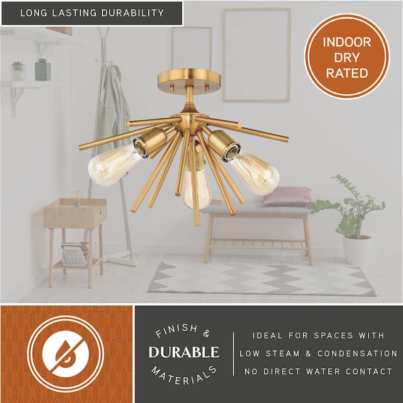 Estelle 17-inch Mid-century Modern Sputnik Semi-flush Ceiling Light