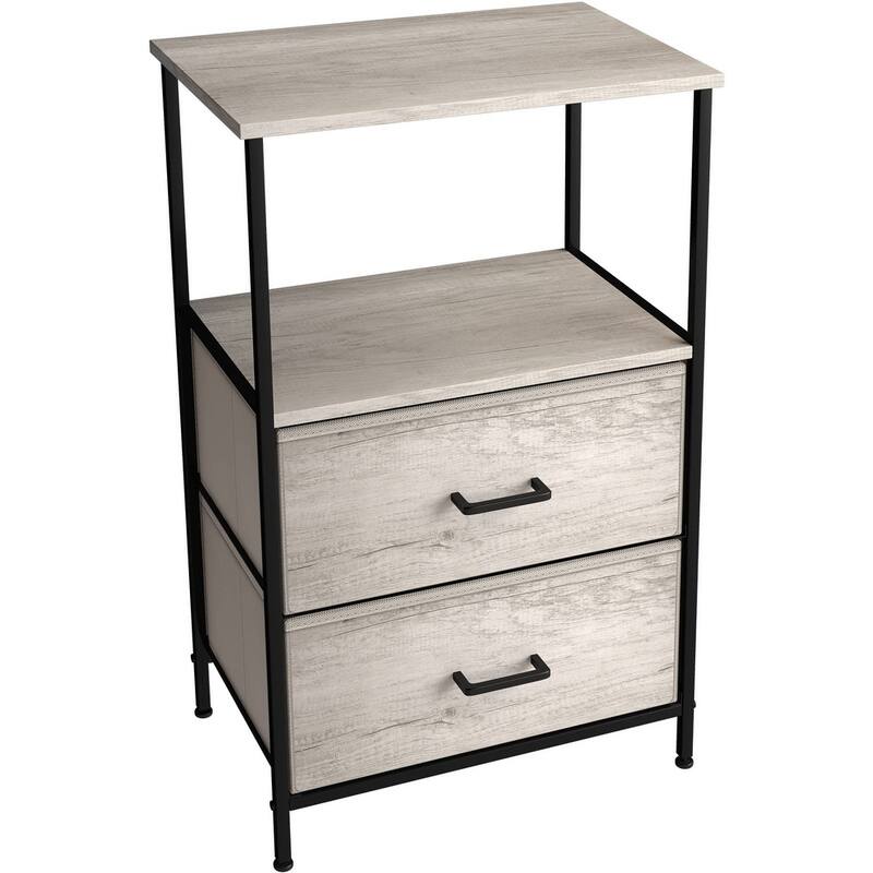 Nightstand 2-Drawer Shelf Storage - Bedside Furniture End Table Chest