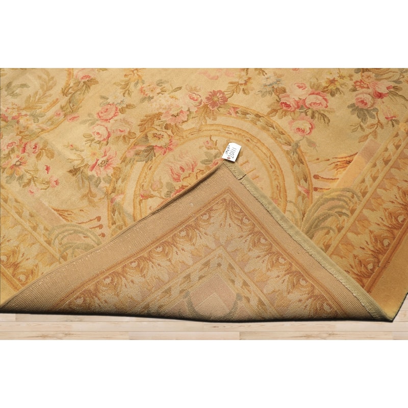 11'9''x17'10'' Hand Knotted Wool Beige French Aubusson Savonerrie Floral Rug - 11' 9'' x 17' 10''