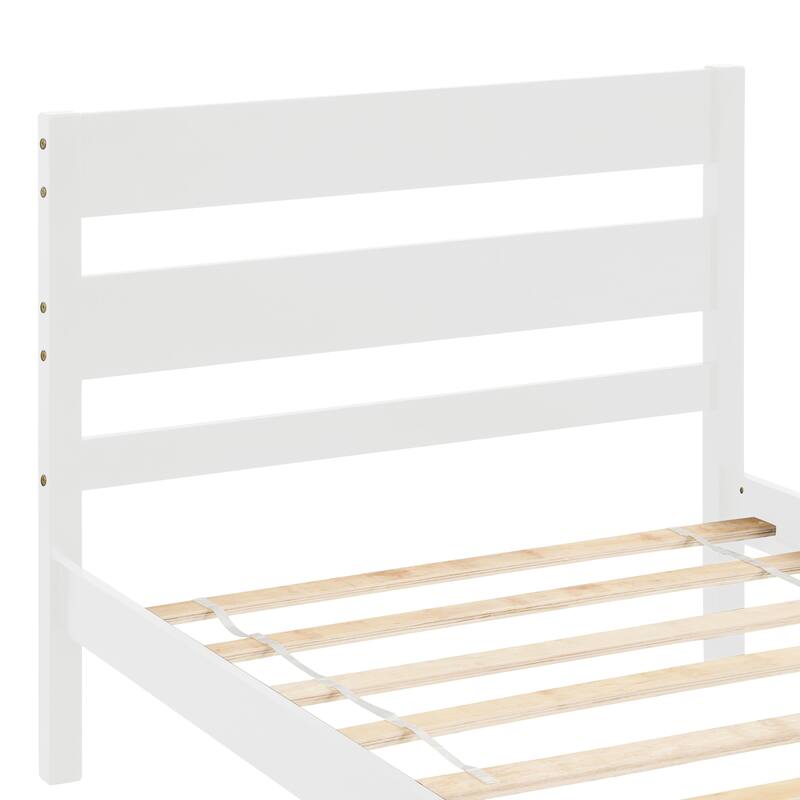 White Minimalistic Pine Twin Bed, Headboard, Footboard, Ample Storage