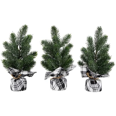 Mini Iced Pine Artificial Christmas Trees - 10" - Set of 3