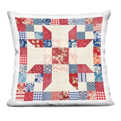 Stupell Red & Blue Traditional Quilt Pattern Decorative Printed Throw Pillow Design by Susan Arnot
