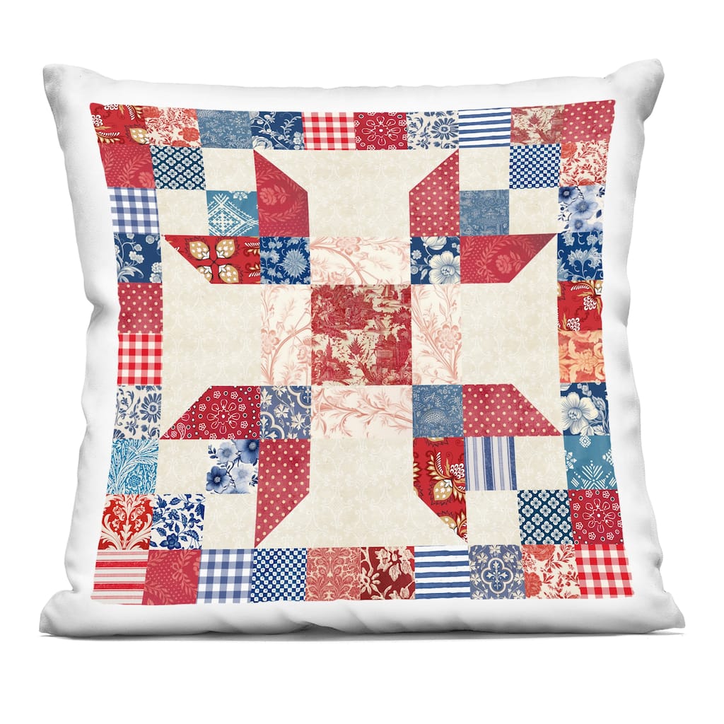 Stupell Red & Blue Traditional Quilt Pattern Decorative Printed Throw Pillow Design by Susan Arnot