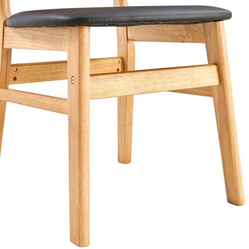 Roomfitters Rubberwood Dining Chairs with Rattan Back and PU Seat, Solid Wood Upholstered Set of 8 for Dining, Black+Natural