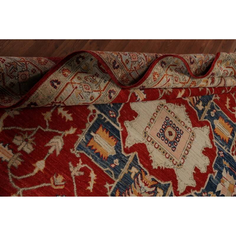 Geometric Heriz Serapi Vegetable Dye Area Rug Handmade Wool Carpet - 6'11"x 10'1"