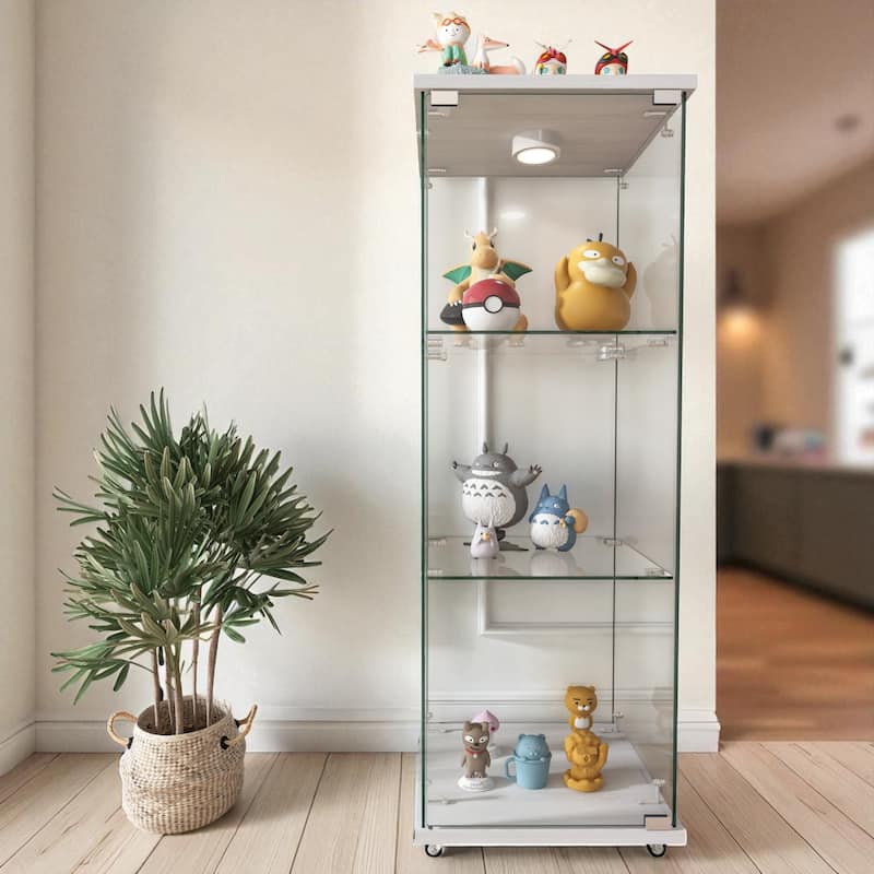 Glass Display Cabinet with Doors & Locks, Acrylic Shelves, Floor Standing Storage Showcase for Home or Office