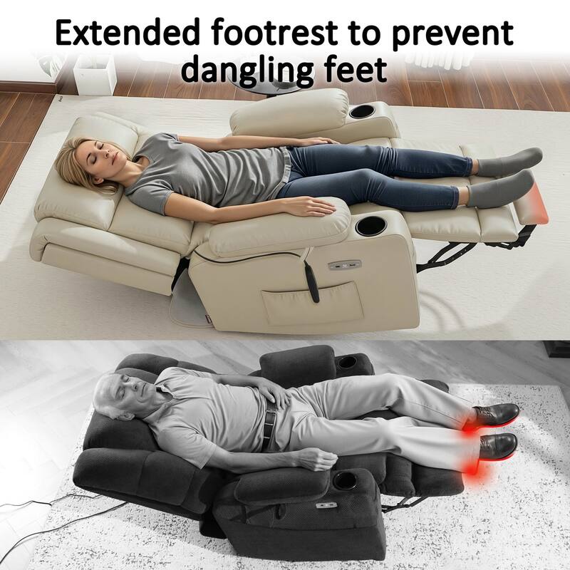 MCombo Lay Flat Dual Motor Power Lift Recliner Chair Sofa with Heat and Massage, Infinite Position, Faux Leather 7661
