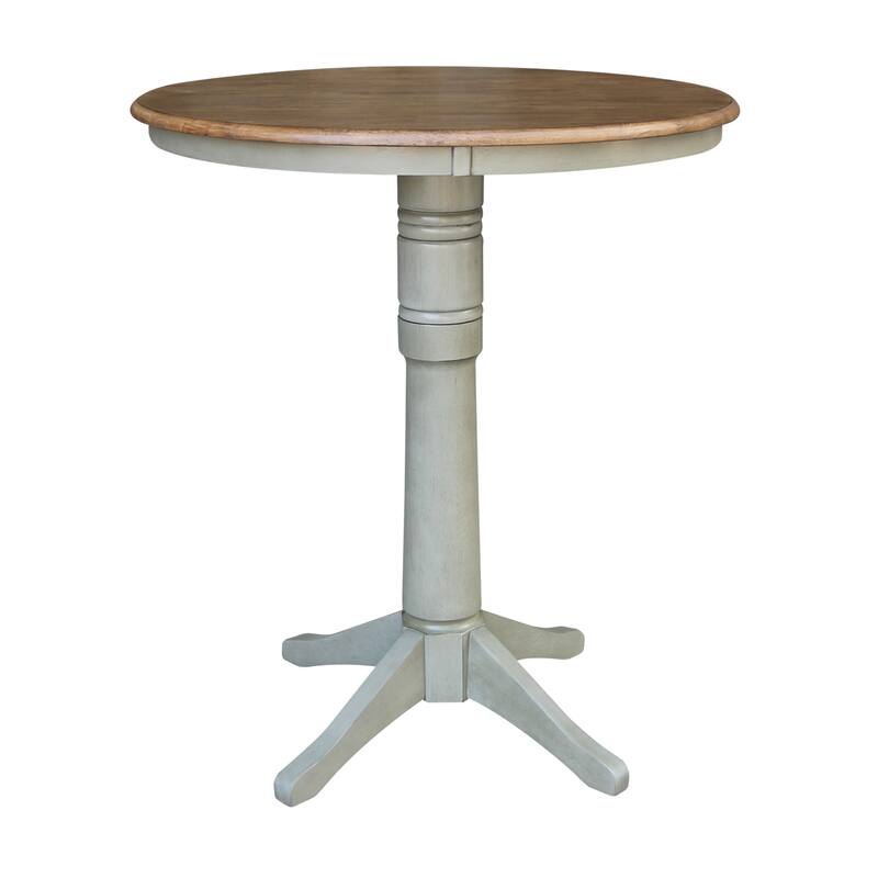 36" Round Top Pedestal Table - Hickory/Stone - Bar Height - Distressed Hickory/Stone