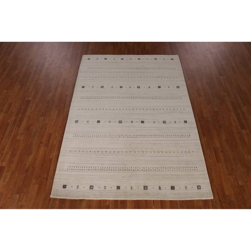 Tribal Beige Gabbeh Area Rug Handmade Modern Wool Carpet - 5'4" x 7'9"