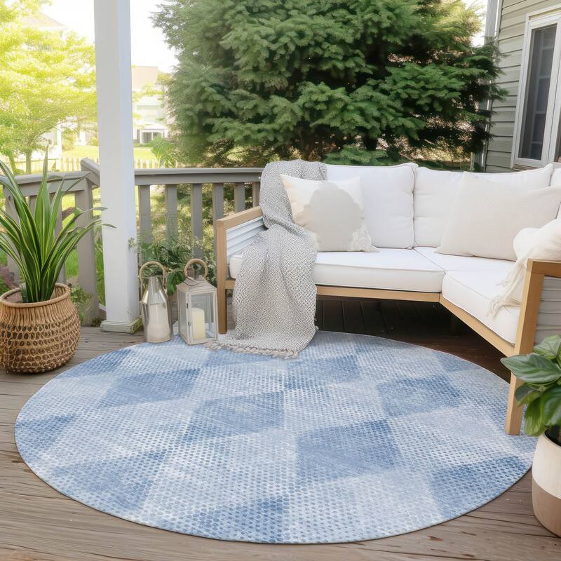 Machine Washable Indoor/ Outdoor Modern Diamonds Chantille Rug - Blue - 8' x 8'