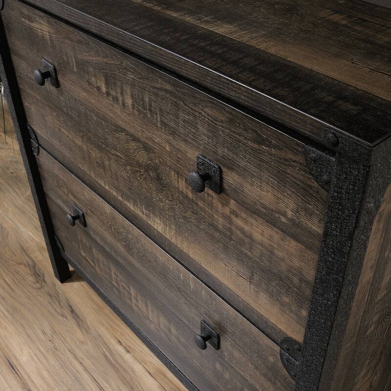 Brown 2-Drawer Lateral File Cabinet with Safety Lock Compact Home Office