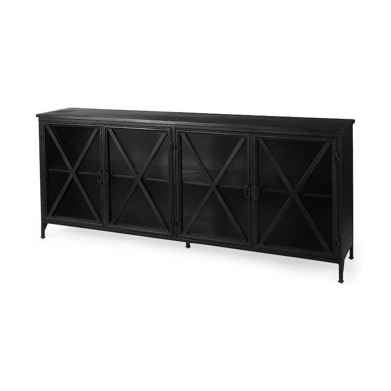 Poppy I Black Metal w/Glass Door Sideboard - 79.0L x 16.0W x 33.0H - 79.0L x 16.0W x 33.0H - Black