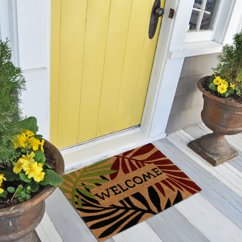 George Towne Living-OVERSIZED-24x36 Outdoor Coir Mat-Welcome Palm - 24x36