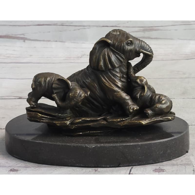 Miniature Bronze Sculpture Statue Elephant Family Figure Collectible 12 Inches X 15 Inches