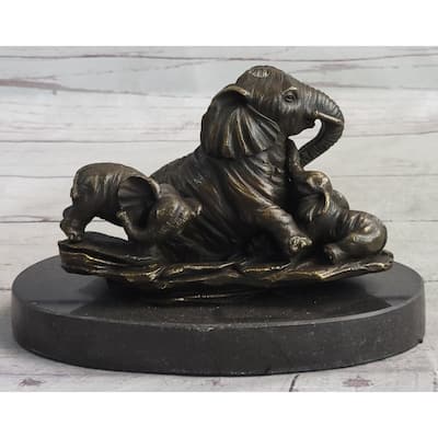 Miniature Bronze Sculpture Statue Elephant Family Figure Collectible 12 Inches X 15 Inches