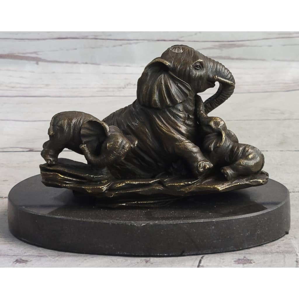 Miniature Bronze Sculpture Statue Elephant Family Figure Collectible 12 Inches X 15 Inches