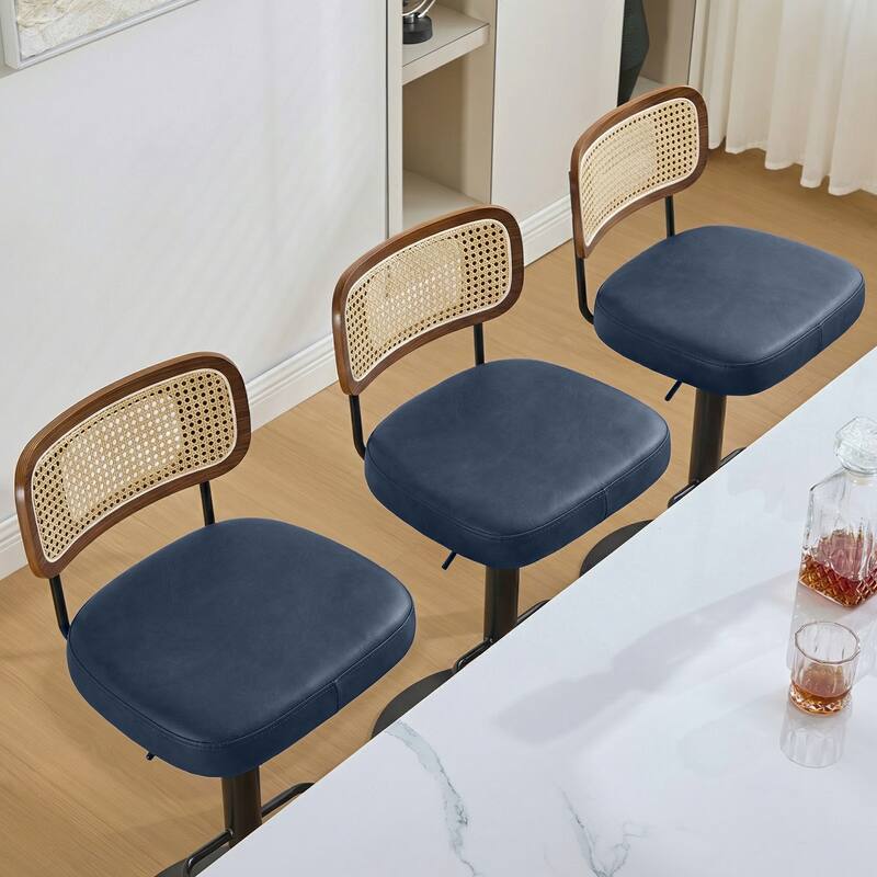 Adjustable Height Swivel Bar Stools with Back and Footrest - 17.7"W x 15.75"D x 35"-42.9"H