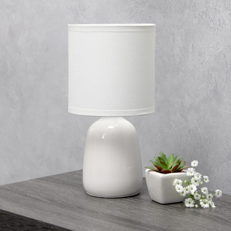 Tall Ceramic Thimble Bedside Table Desk Lamp with Drum Shade - 10" - Cream