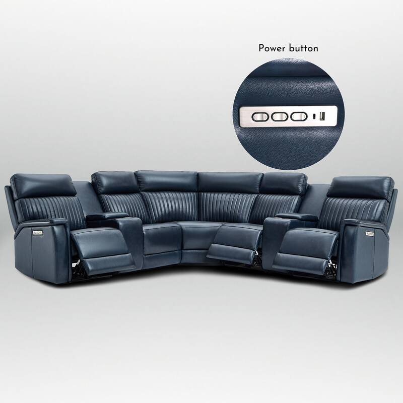 7PCS, 3 Power Recliners, Leather Reclining Sectional with Zero Gravity, USB Port & USB-C Port