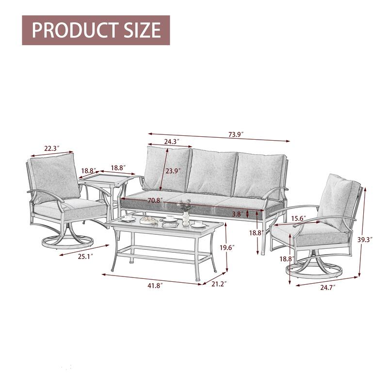 Uixe Metal 5 - Person Patio Conversation Set with Swivel Lounge Chairs