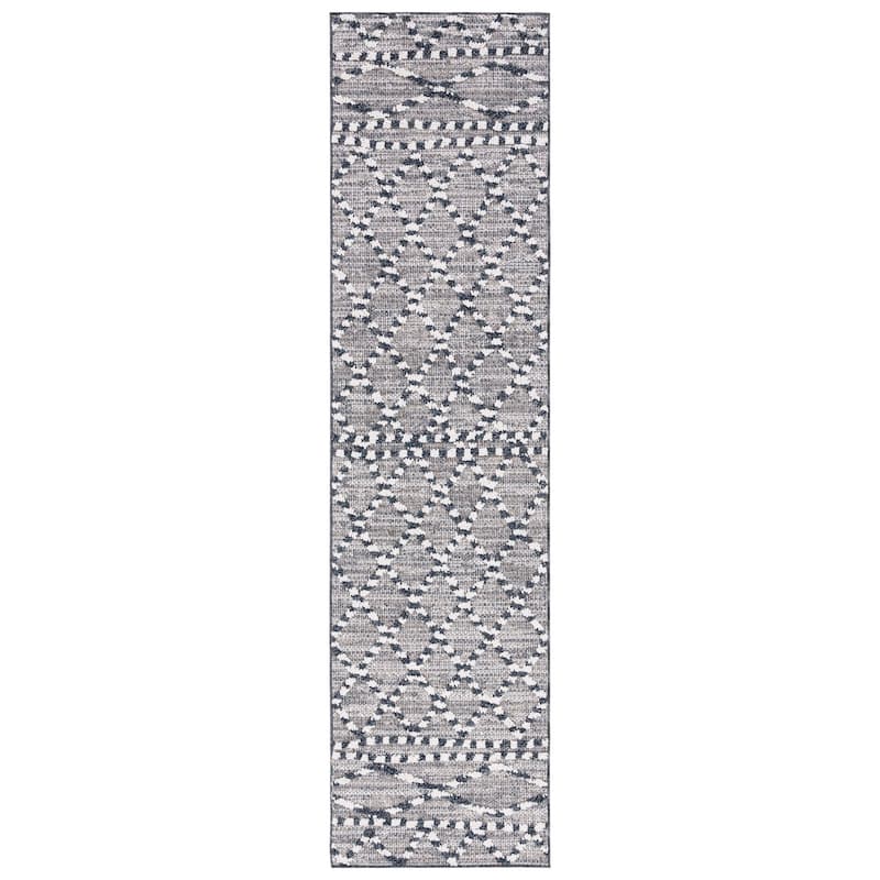 SAFAVIEH Global Berlinde Moroccan Trellis Indoor/ Outdoor Waterproof Patio - 2' 2" x 8' - Grey/Ivory - Runner