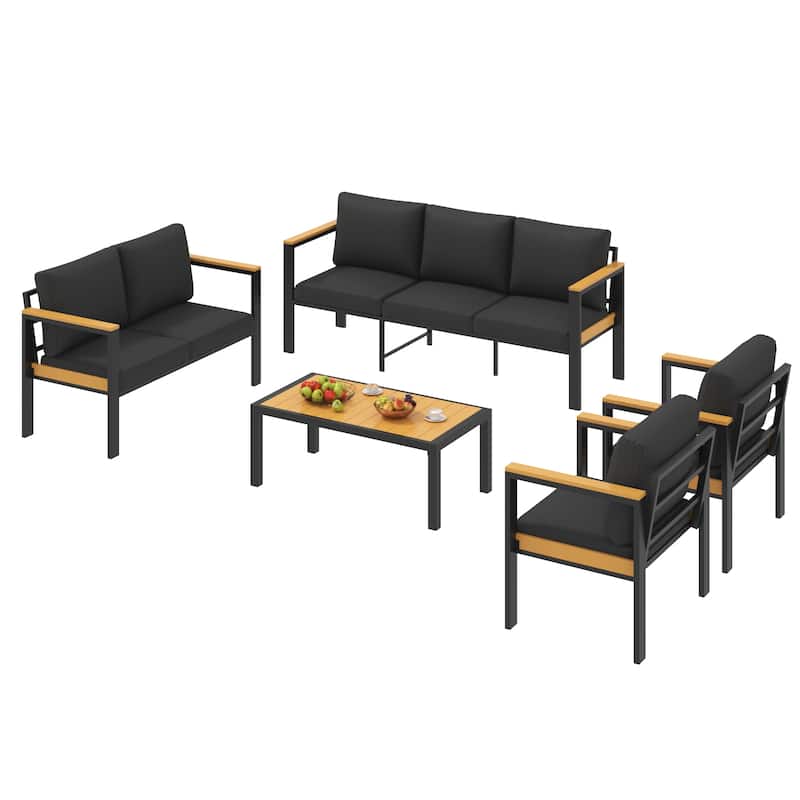 4/5/7-Piece Patio Conversation Set with Table, All-Weather Aluminum Furniture for Outdoor Living - Gray/Black