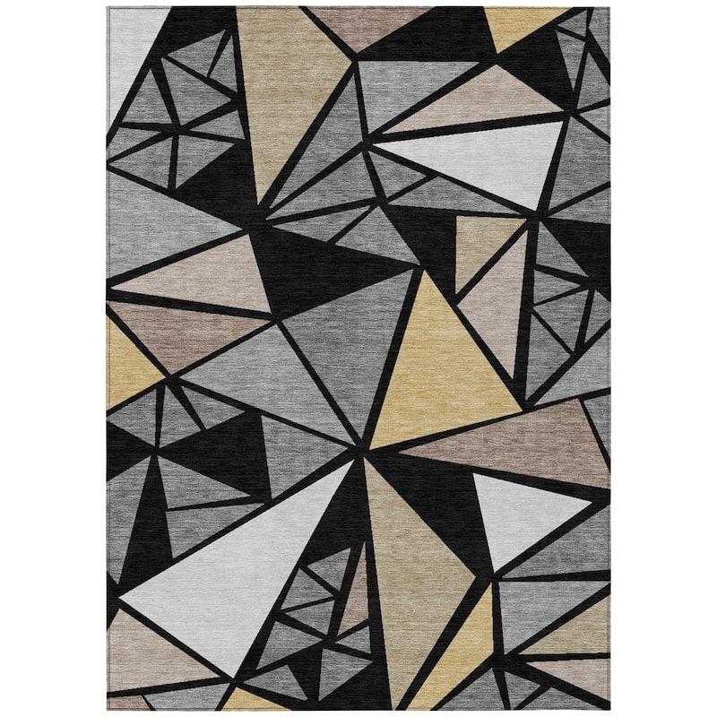 Machine Washable Indoor/ Outdoor Abstract Mosaic Chantille Rug