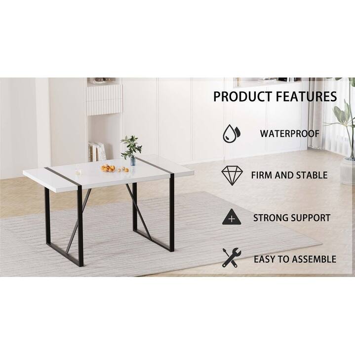 55" Modern Rustic Industrial Dining Table Engineered Wood Top & Black Metal Frame, Seats 4-6