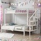 preview thumbnail 1 of 22, Twin over Full Metal Bunk Bed with Storage Staircase and Small Open Wardrobe White