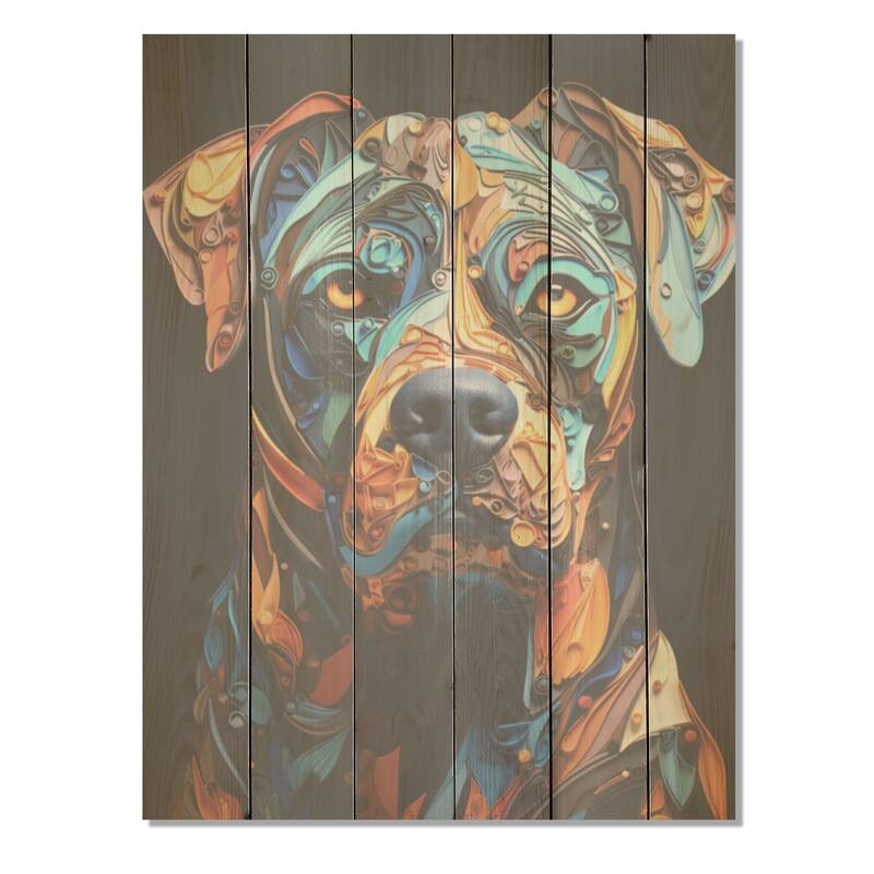 Designart "Boxer Boldness I" Dog Wood Wall Decor - Modern Blue Wood Panel On Natural Pine Wood