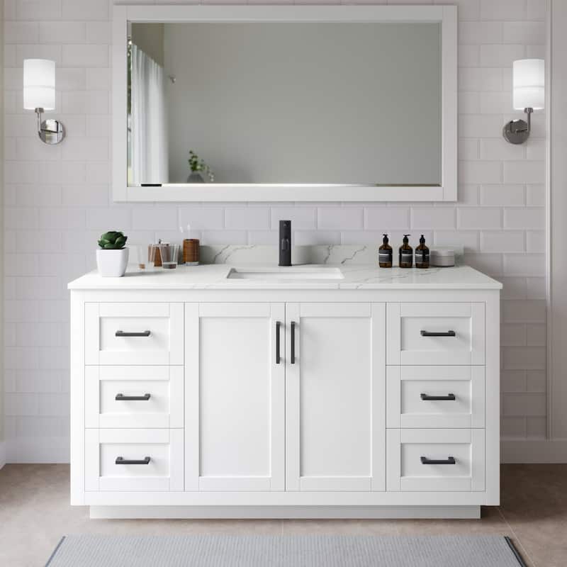 Wyndham Collection WCF292966S-QTZ-UNSM58 Miranda 66" Free Standing - White / Giotto Quartz Top / Matte Black Hardware