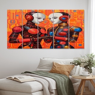 Designart "Charming Robots Celebrating Love Retro III" Robot Multipanel ...