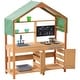 preview thumbnail 3 of 9, Natural-Green Cedar Wood Kids Mud Kitchen with Sink, Canopy and Accessories - 16.3” D x 40” W x 50” H