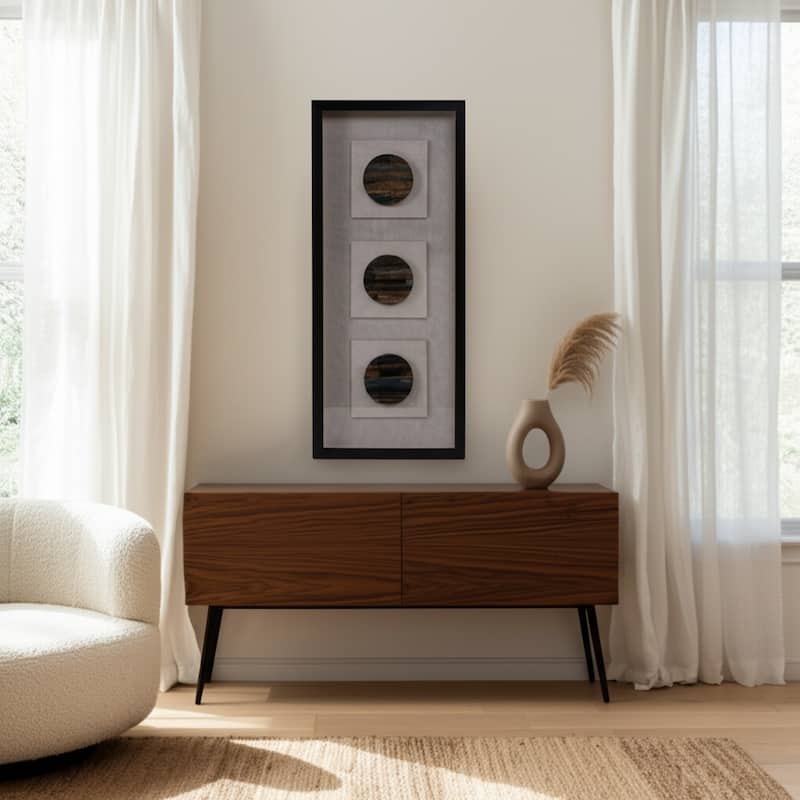 Stone Canvas Art Wall Decor with Modern Geometric Pattern - 28" Brown - Wood - Brown - 12" x 28" x 1"