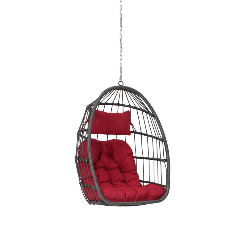 PE Rattan Egg Hanging Chair with 360lb Capacity, Waterproof Cushion and UV-Resistant