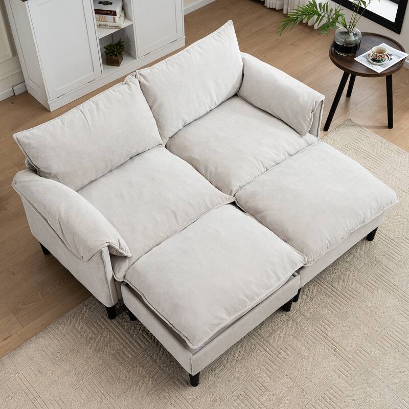 Convertible U-Shaped 2-Seater Beige Sofa with Footstools and Storage for Living Room, Bedroom, Office or Small Space