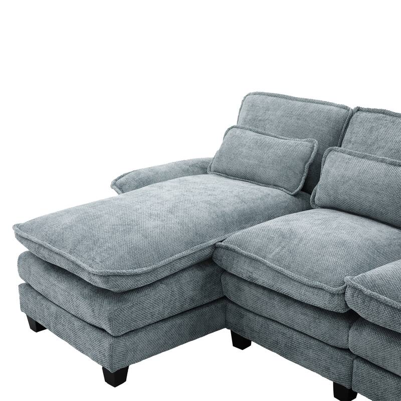 Chenille U-shape Sectional Sofa with Chaise and Storage Ottoman, Modular Couch with USB/Type-C Ports, Side Pockets, Phone Holder