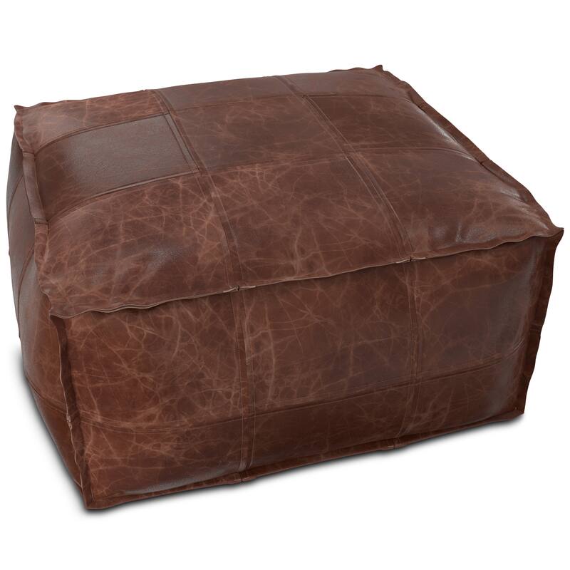 WYNDENHALL Erving Boho Square Pouf in Distressed Brown Leather