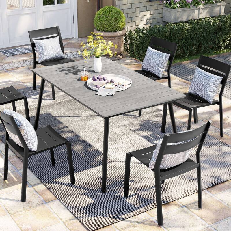 Outdoor 7-piece Patio Dining Set with Stackable Dining Chairs