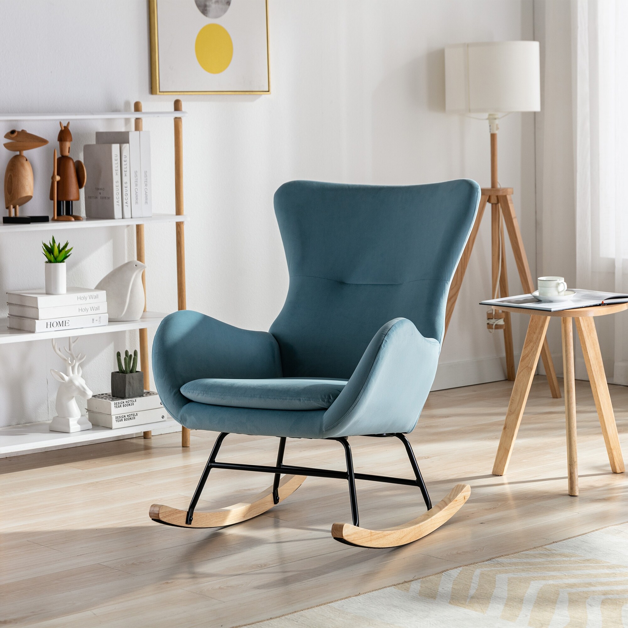Teddy Fabric Padded Seat Rocking Chair Metal Frame Lounge Chairs with High Backrest Bed Bath Beyond 36208908